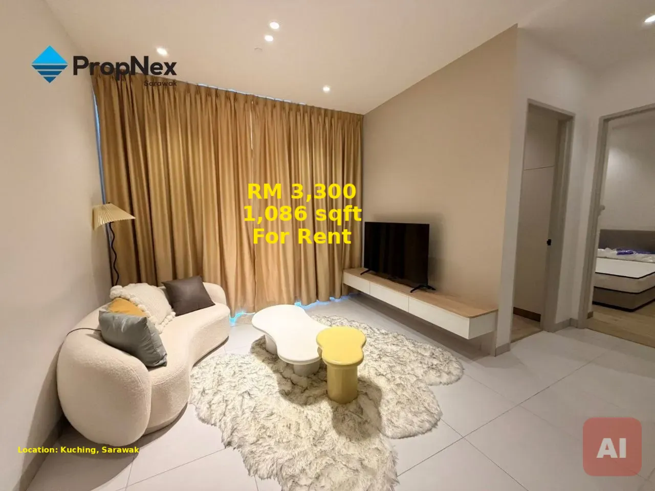 Fully Furnished 3-Bedroom Condo for Rent at Renna Residence, Kuching
